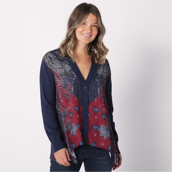 DG2 by Diane Gilman Sweaters - DG2 by Diane Gilman SoftEase Combo Printed Scarf Front Cardigan 2X NWT